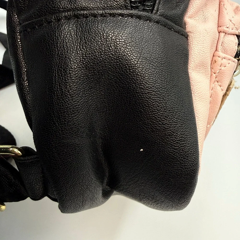 LUV‎ Betsey by Betsey Johnson Pink Black Quilted Mini Backpack Gold Lip Charm